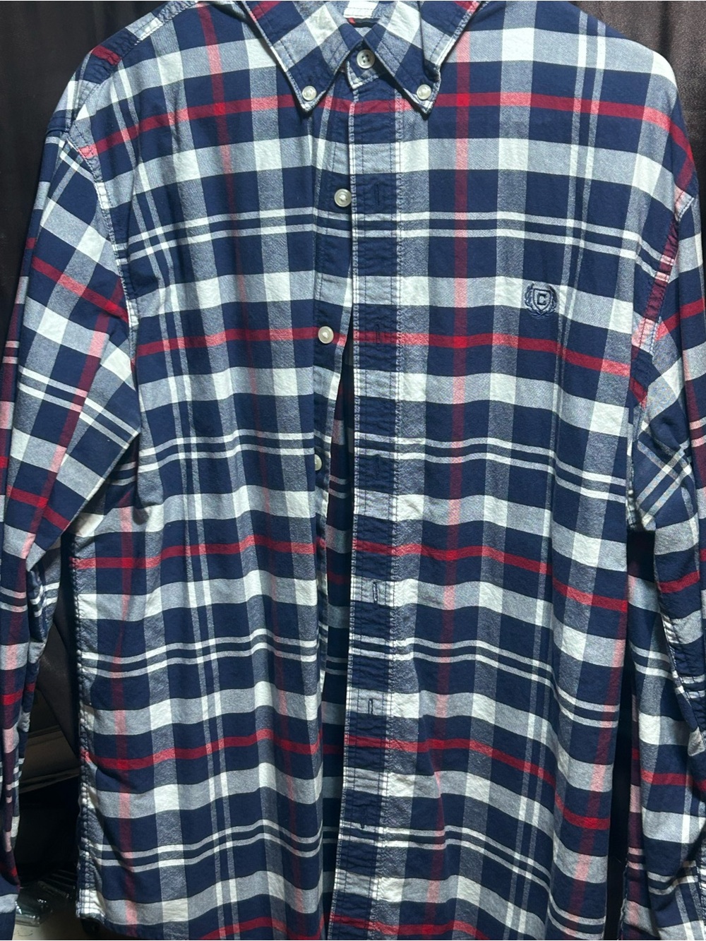 Chaps Navy, White & Red Plaid Button-Down Shirt